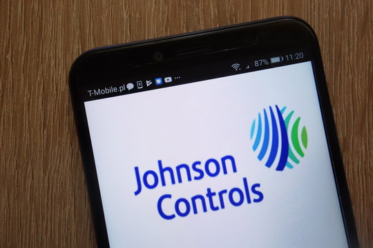 KONSKIE, POLAND - AUGUST 18, 2018: Johnson Controls International plc logo displayed on a modern smartphone
