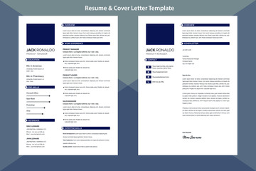 Resume & Cover Letter Template  design - blue and white