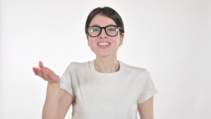 The Talking Young Woman on White Background