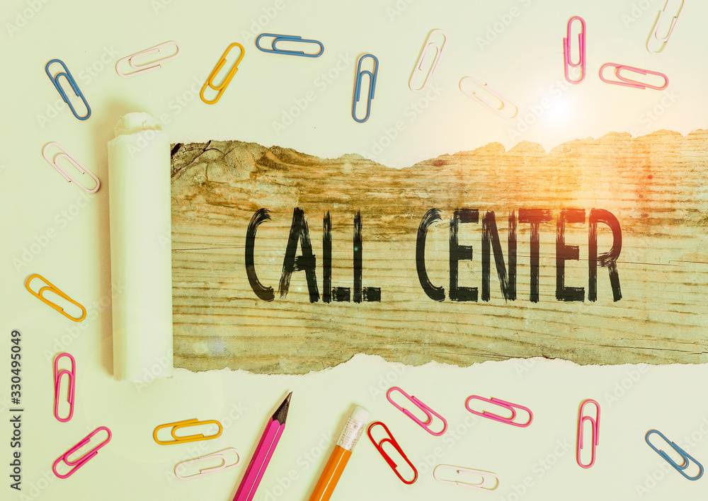 Poster text sign showing call center. business photo showcasing an office in which large numbers of telepho