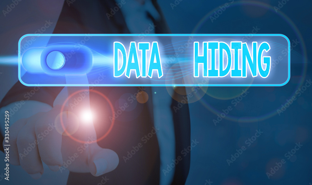 Poster word writing text data hiding. business photo showcasing secretly embedding data in graphics images 