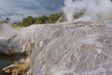 Pohutu geyser close up view,  in the Whakarewarewa Thermal Valley, Te Puia, Rotorua, north island, New Zealand