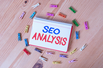 Handwriting text writing Seo Analysis. Conceptual photo tool helps showing to study on how to...