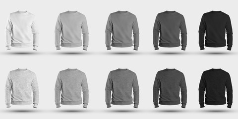 Men's clothing template for design presentation, heather mockup of white, gray and black colors, front view.