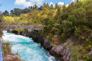 Fototapeta premium Bridge over the Waikato river, on the Huka falls lookout point, Taupo, north island, New Zealand