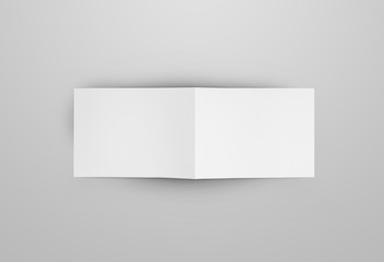 Open business bifold template, top view, for design presentation. Mockup of paper booklet isolated on gray background.