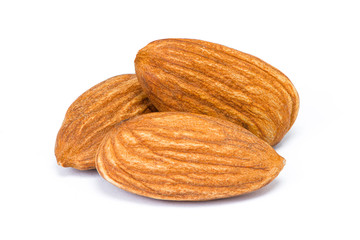 Almond nuts isolated on white background.