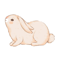 Cute rabbit with pink ears sits. Element for easter design. Imitation of watercolor handmade