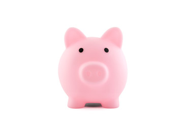 Pink piggy bank isolated on white with clipping path
