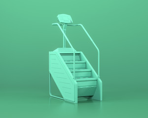Stair Master gym equipments,  in monochrome green color background,3d Rendering