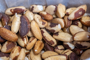 Backround of new harvest Brazil nuts sold at local city market