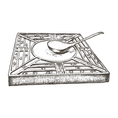 Traditional Chinese Compass in Hand Drawn Style Vector Illustration