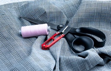 Professional tailor tools on the textile
