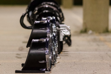 snare drums at rest during a break  at marching band camp