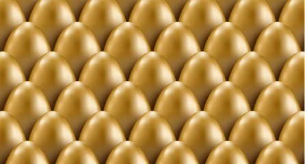 Easter pattern with 3d golden eggs. Vector illustration. Golden abstract pattern. Background for greeting card or invitation template