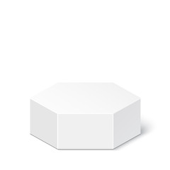 White hexagonal box. Package. Polyhedron. Vector illustration.