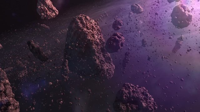Asteroid field lit by a nearby star