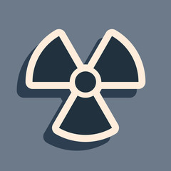 Black Radioactive icon isolated on grey background. Radioactive toxic symbol. Radiation Hazard sign. Long shadow style. Vector Illustration