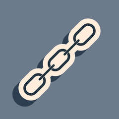 Black Chain link icon isolated on grey background. Link single. Long shadow style. Vector Illustration