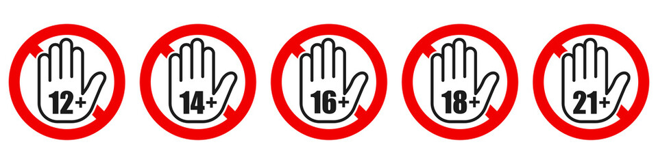 Set of age restriction signs. Age limit concept.