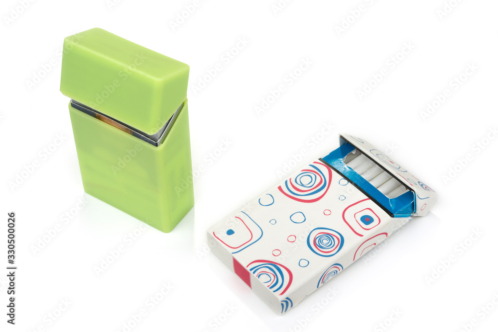 Wall mural Cigarette box in a colorful plastic case