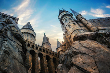 Fototapeta premium Hogwarts castle at Universal Studio Japan with blue sky
