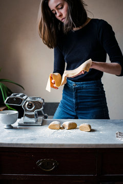 Woman Making Fresh Pasta
