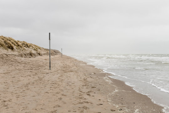 Koksijde,Belgium - February 26, 2020: The beach on a cold winter day