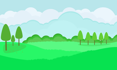 Nature landscape vector design. Flat background with tree and blue sky.