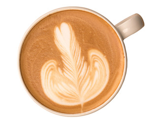 A coffee-shaped flower in a white glass and isolated on white background with clipping path