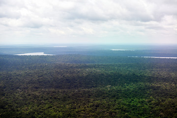 large river in the wild jungle and nature park from a helicopter