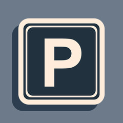 Black Parking sign icon isolated on grey background. Street road sign. Long shadow style. Vector Illustration