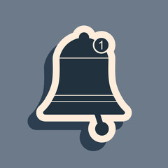 Black Bell icon isolated on grey background. New Notification icon. New message icon. Long shadow style. Vector Illustration