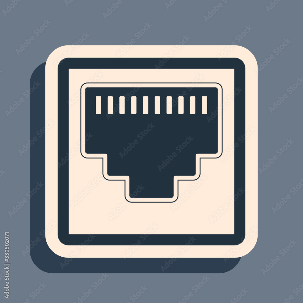 Poster black network port - cable socket icon isolated on grey background. lan port icon. ethernet simple i