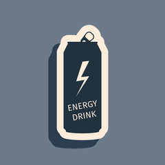 Black Energy drink icon isolated on grey background. Long shadow style. Vector Illustration
