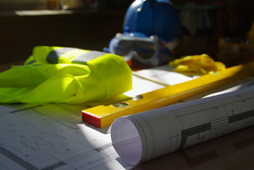 Construction manager, builder and contractor workplace concept