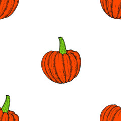 Seamless pattern of pumpkins. Vector cartoon background. Hand-drawn style.