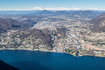 Aerial view of Lake of Como with Cernobbio and Mendrisio