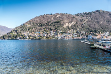 Lake front of Como with funicular to Brunate