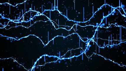 3d render background of abstract wave of digital graph. Marker or business theme. A lot of particles.