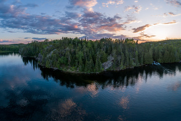 The Eagle Lake side view of Buzzard Falls and the portage into Winnange Lake located in Northwest Ontario, Canada.
