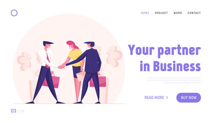 Creative Perfect Teamworking Group Landing Page Template. Business People Characters Stand Together with Joined Arms. Joyful Managers Team, Office Employees Cooperation. Cartoon Vector Illustration