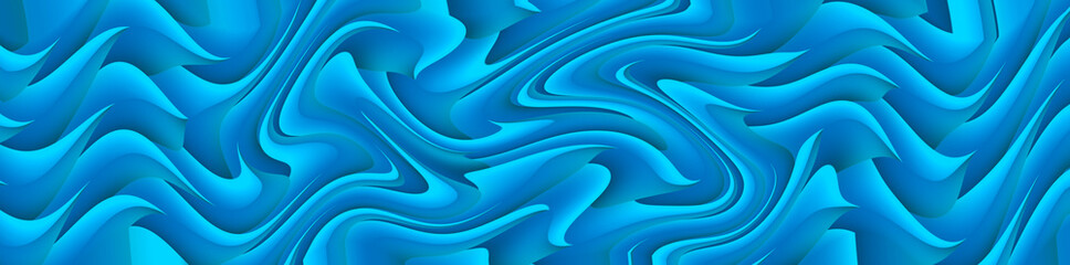 Bright blue geometric pattern. Volume curved lines symmetrical background