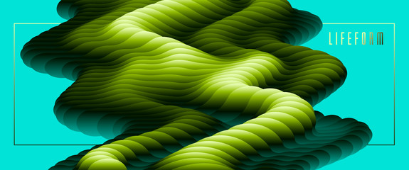 Dimensional bio life form gradient shape element for design, abstract colorful fluid vector background, flowing 3D wave, color dynamic motion layout.