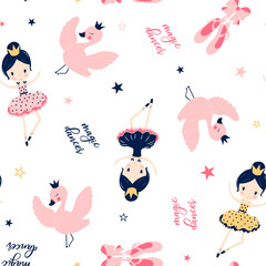Ballerina, swan and shoes hand drawing vector illustration. © miniwhale