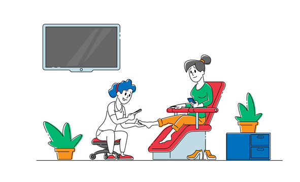 nail salon scene: woman getting pedicure clip art preview