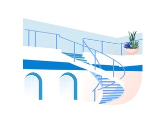 Spiral Staircase Going Up to Second Floor Side View Isolated on White Background, Modern Apartment, Contemporary Art Museum or Exhibition Empty Interior, Indoor Cartoon Flat Vector Illustration, Icon