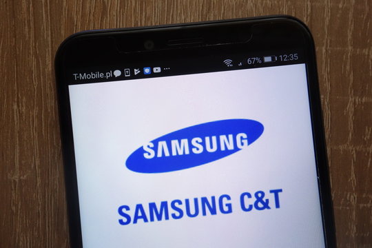KONSKIE, POLAND - AUGUST 18, 2018: Samsung C&T Corporation logo displayed on a modern smartphone