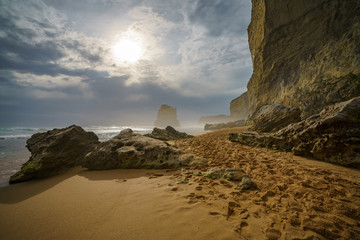 gibson steps  at sunset, twelve apostles, great ocean road in victoria, australia