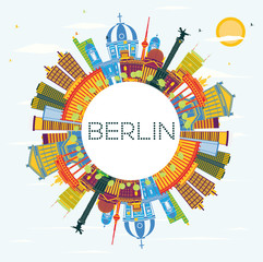 Berlin Germany City Skyline with Color Buildings, Blue Sky and Copy Space. - obrazy, fototapety, plakaty